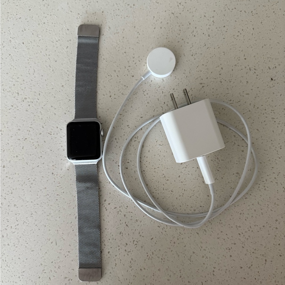 Apple series 3 silver watch with Charging Cable - S/M Stainless Band